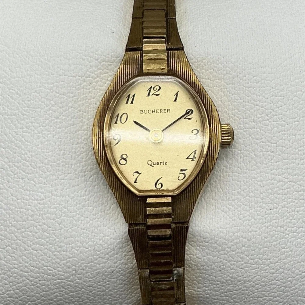 Vintage Bucherer Womens Watch 16mm Gold Tone Dial 573 2 57 New Battery 6.75